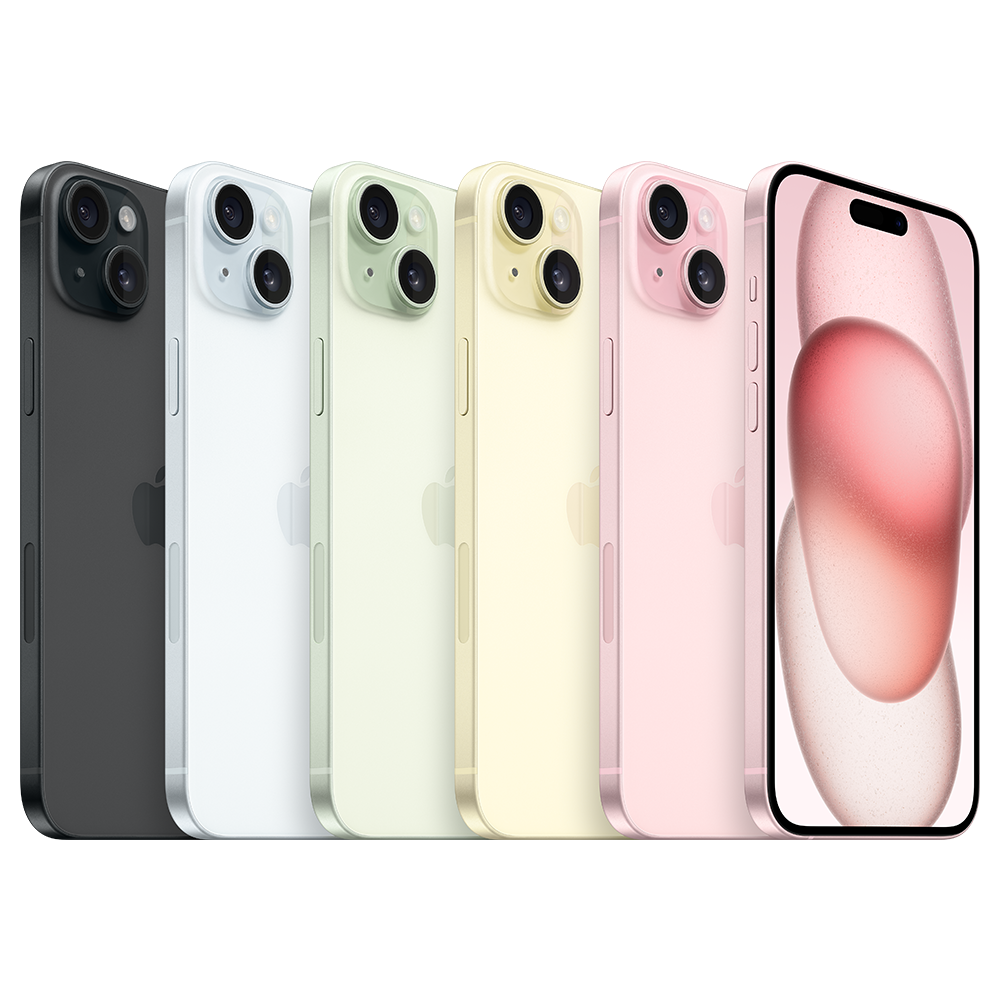 Apple iPhone 15 Plus nei colori Nero, Blu, Verde, Giallo e Rosa