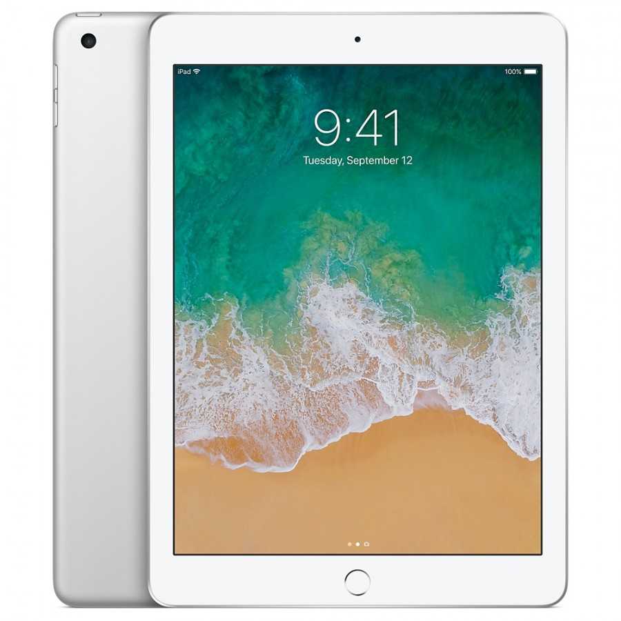 Apple iPad 9,7″ 2017 128GB WiFi Argento ricondizionato, vista anteriore e posteriore
