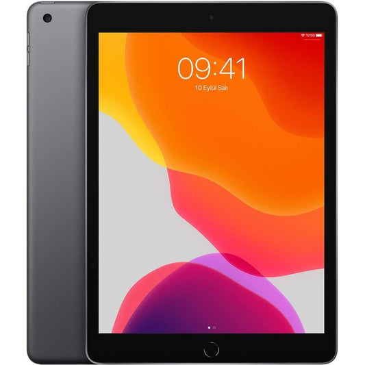 Apple iPad 10,2″ 2019 32GB WiFi + Cellular Grigio ricondizionato, vista anteriore e posteriore