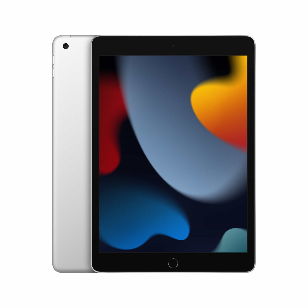 Apple iPad 10,2″ 2021 64GB WiFi Argento ricondizionato, vista anteriore e posteriore