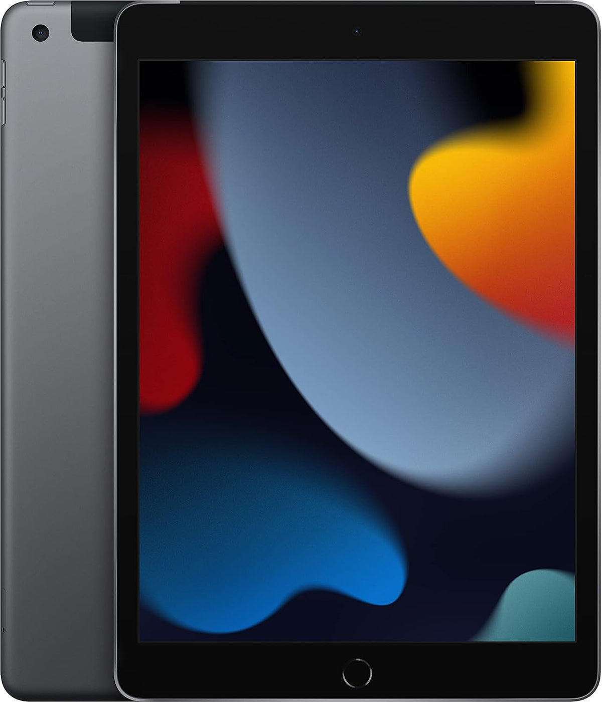 Apple iPad 10,2″ 2021 64GB WiFi + Cellular Grigio ricondizionato, vista anteriore e posteriore