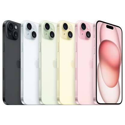 Apple iPhone 15 Plus nei colori Nero, Blu, Verde, Giallo e Rosa