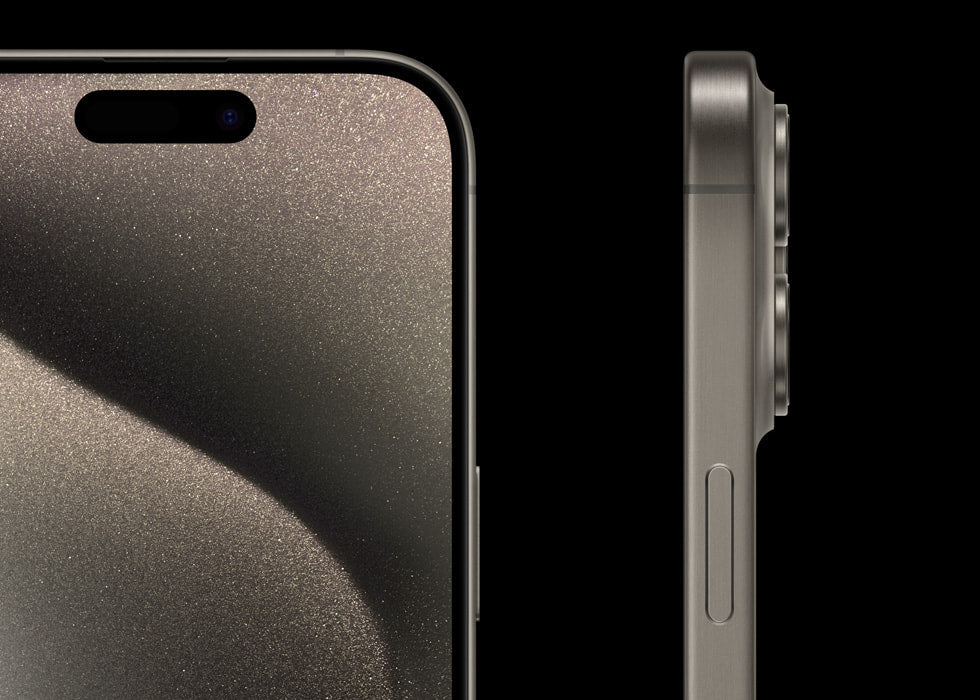 Apple iPhone 15 Pro dettaglio ravvicinato design in titanio