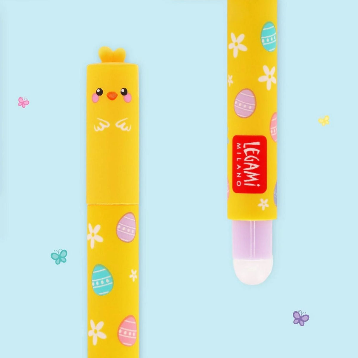 Dettaglio penna Chick Legami Hoppy Easter con inchiostro viola