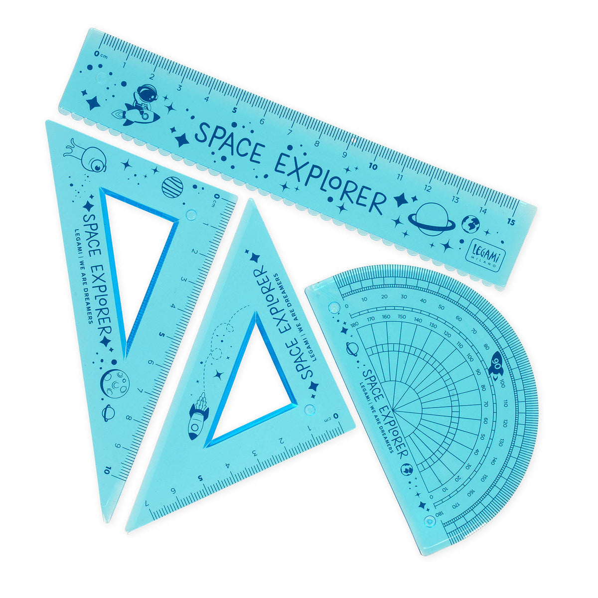 Set di geometria Legami Space You Rule quattro pezzi con custodia